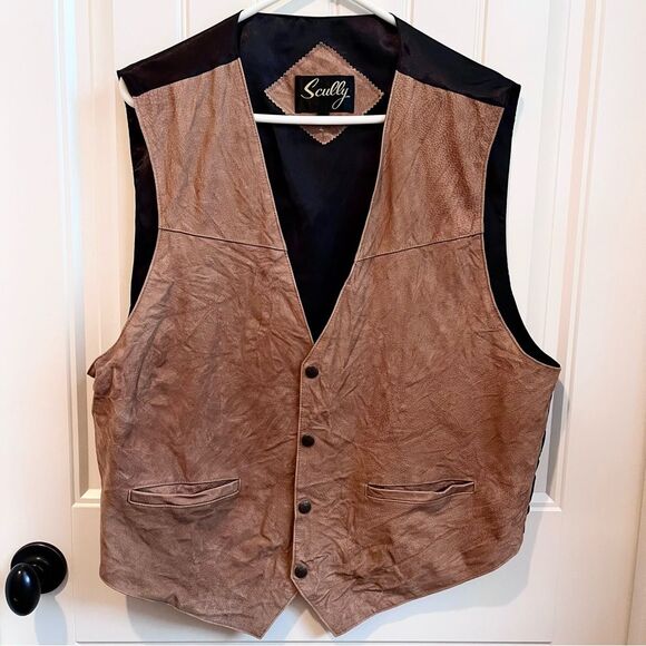 Scully leather vest men’s size XXL Oklahoma Western Button Dressy front pockets - Picture 1 of 5